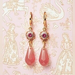 Victorian Pink Opaline And Pink Flower Crystal In Gold Plated